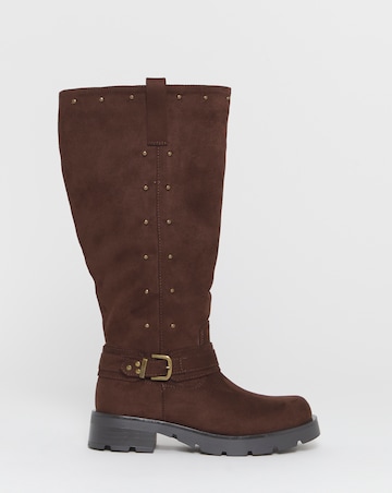 Zoey Studded Knee High Biker Boots - Wide Fit (E) & Curvy Calf