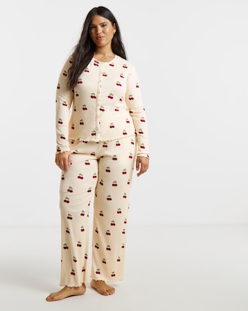 Chelsea Peers Cardigan Ribbed Long Pyjama Set Cherry Print