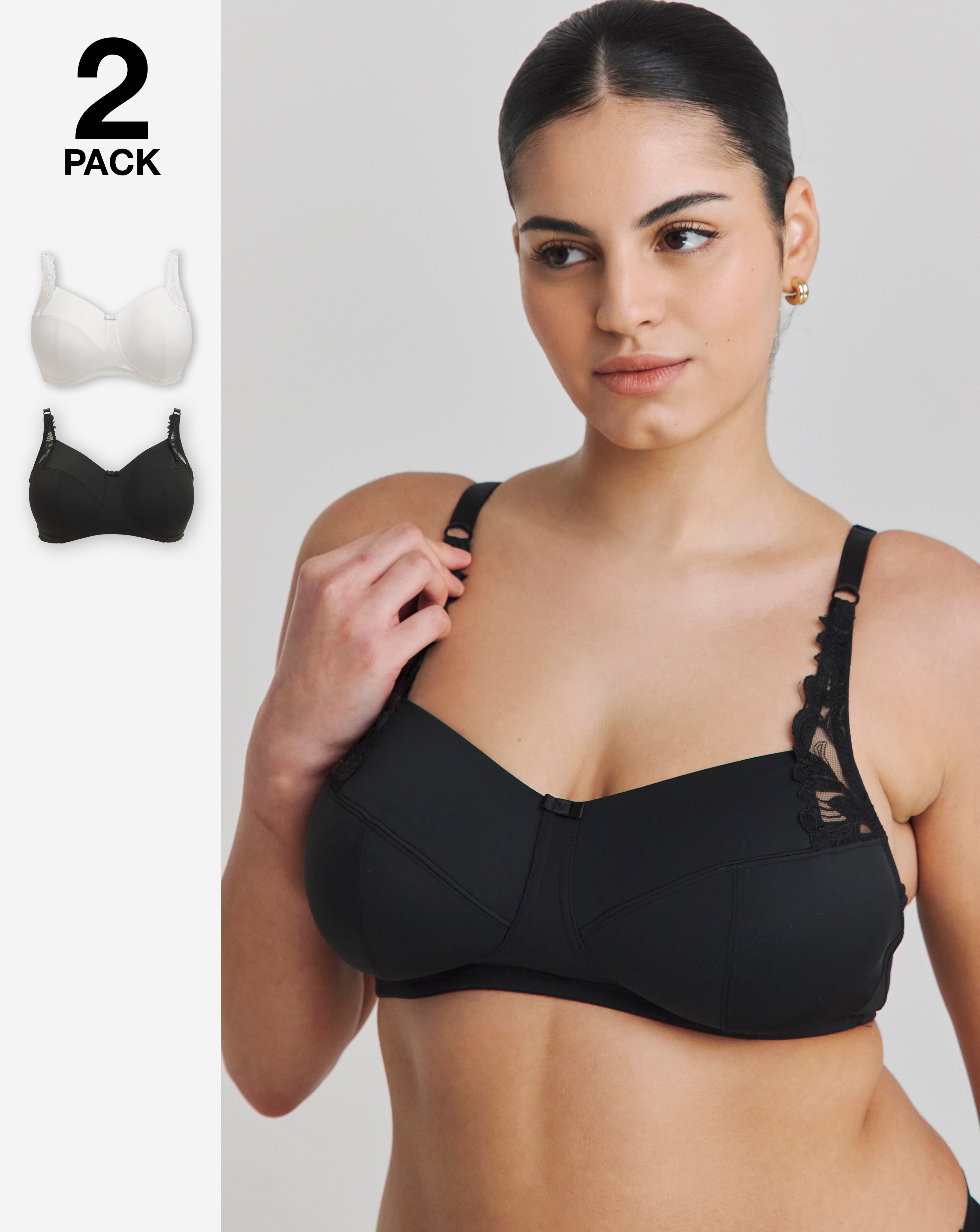 Pretty Secrets (2 Pack) Flora Non Wired Bras (B-F) Black/White
