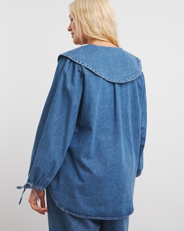 Mid Blue Oversized Collar Blouse