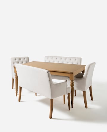 Margot Wooden Dining Table with 2 Mae Benches & 2 Mae Chairs