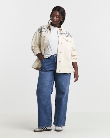 Simply Be Ecru Floral Embroidered Denim Boyfriend Jacket