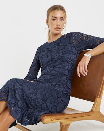 Joanna Hope Fluted Sleeve Stretch Lace Midi Dress