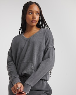 Acid Wash  V Neck Sweatshirt