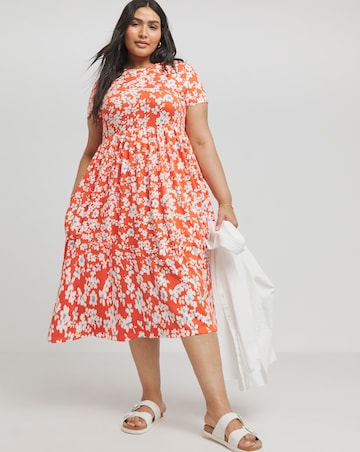 Orange Ditsy Supersoft Jersey Pocket Midi Dress