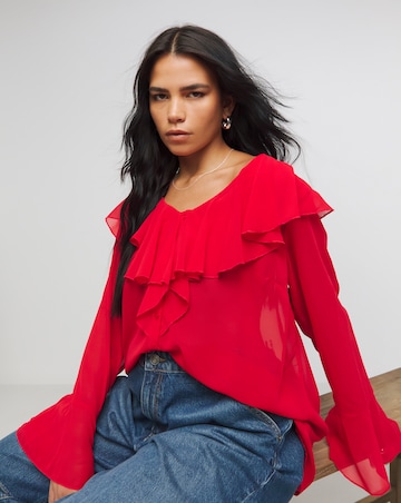 Red Romantic Ruffle Blouse