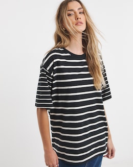 Simply Be Black &amp; Ivory Oversized Slouchy Crew Neck T-Shirt