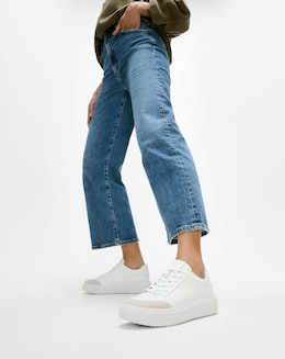 Fitflop Leather Blend Lace Up Trainers Urban White - Standard Fit (D)