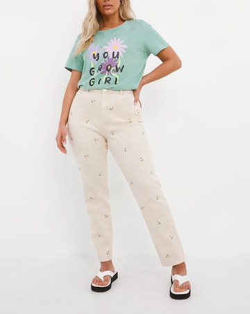 Daisy Embroidered Demi Mom Jeans