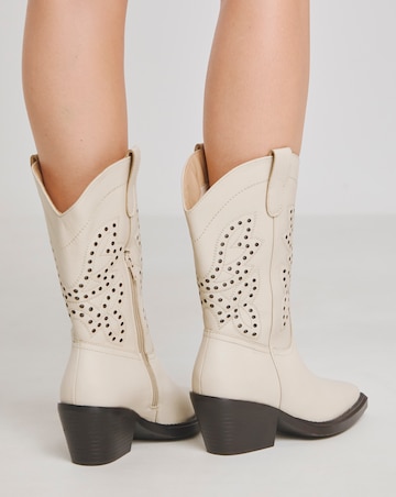 Daytona Punch Detail Leather Western Boots Extra Wide EEE Fit Super Curvy Calf