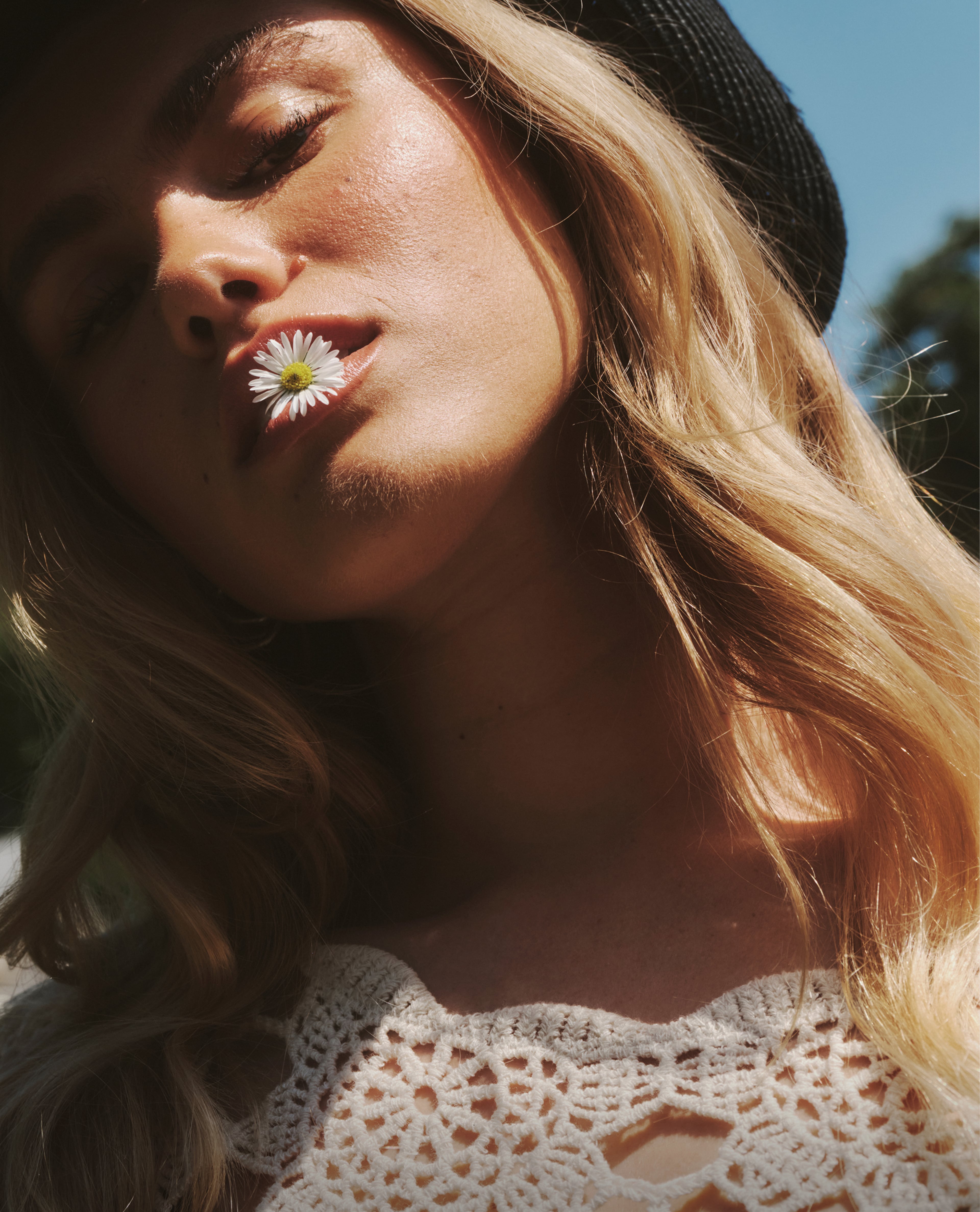 Face of model with radiant skin