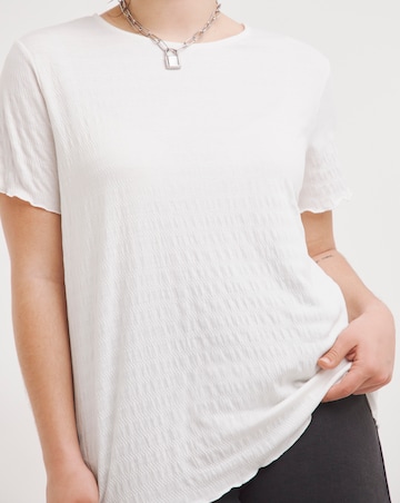 White Textured Jersey Frill Hem Top