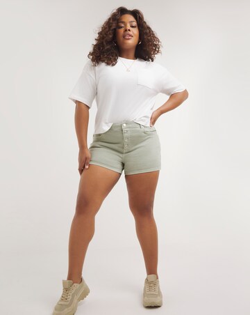Mint Button Front Denim Shorts