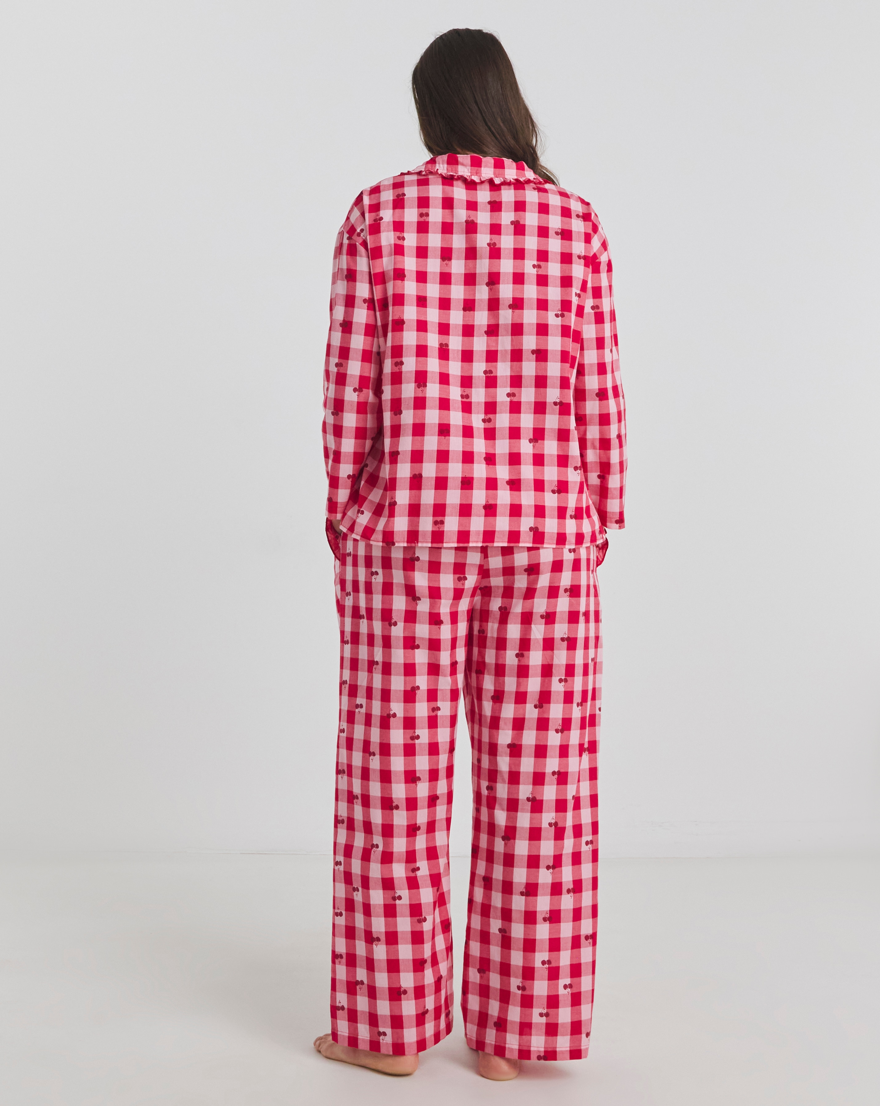 Gingham Cherry Print Cotton Pyjama Set | Simply Be