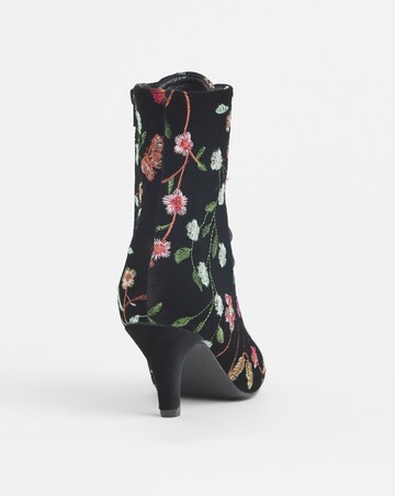 Joe Browns Black Velvet Embroidered Lace Up Bootie- Extra Wide Fit (EEE)