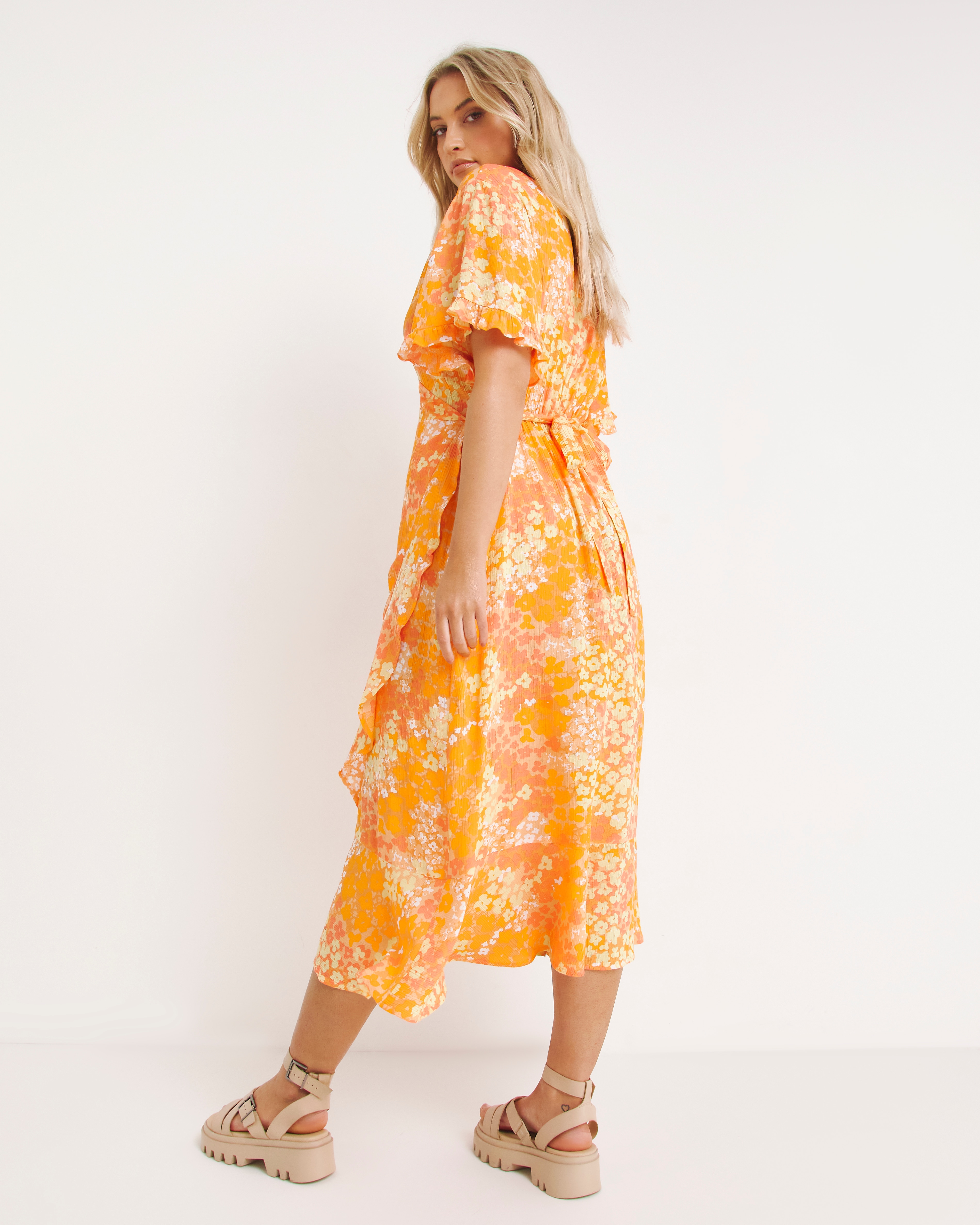 Other stories cloud print ruffled discount wrap dress in yellow