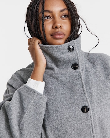 Grey Funnel Neck Faux Wool Coat