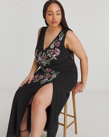 Maya Curve Floral Embellished Front Split Maxi Dress | Simply Be
