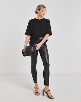 Black Seam Detail High Waist PU Leggings