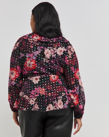 Printed Rainbow Foil Frill Wrap Blouse