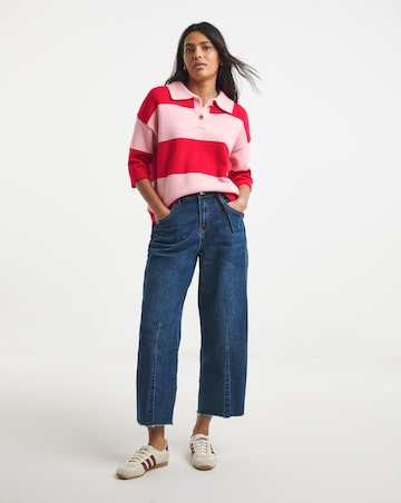 Simply Be Pink and Red Rugby Stripe Knitted Polo