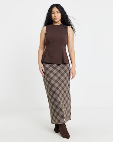 Chocolate & Blue Check Mesh Midaxi Skirt