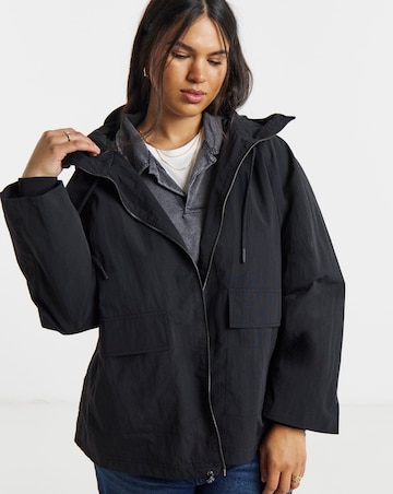 Black Lightweight Tech Parka Jacket