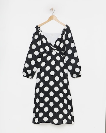 Flounce London Long Sleeve Black White Spot Midaxi Dress