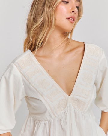 Simply Be Ivory Embroidered Cornelli V Neck Smock Top