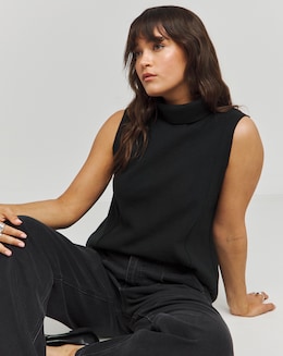 Black Cut &amp; Sew Roll Neck Vest