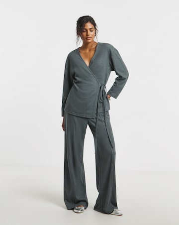 Charcoal Marl Ribbed Wide Leg Trousers
