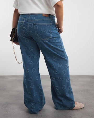 Mid Wash Distressed Heart Straight Leg Jean