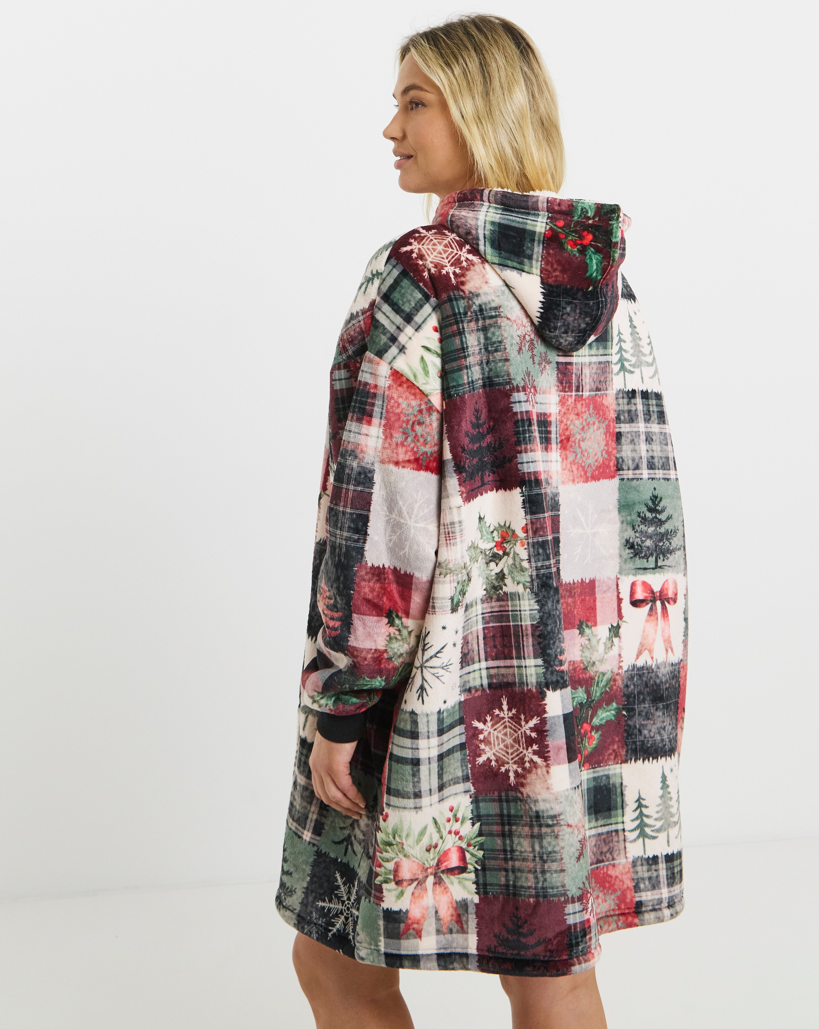 joe browns christmas dress Joe Browns Christmas Patchwork Fleece Hooded Lounge Dress