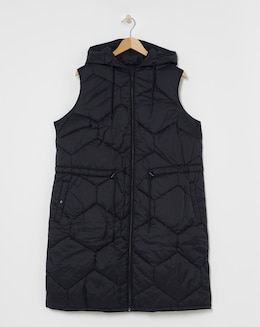 Black Hexagonal Quilted Longline Gilet