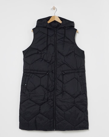 Black Hexagonal Quilted Longline Gilet