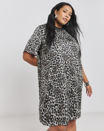 Leopard Print Satin T-Shirt Dress