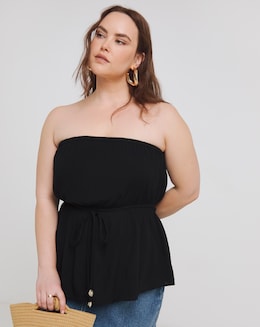 Simply Be Black Crinkle Bandeau Shell Tie Top