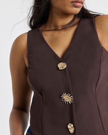 Scuba Crepe Tailored Waistcoat with Gold Button Embellishment