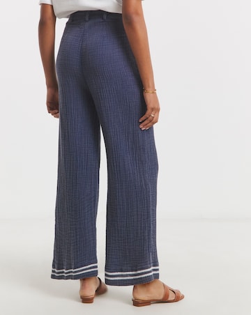 Native Youth Wide Linen Blend Contrast Stitch Trouser