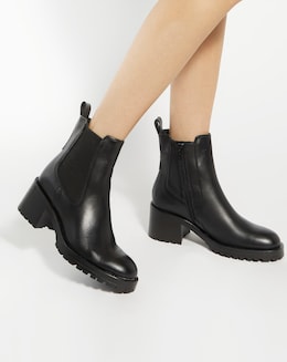 Dune Positivity Black Leather Chunky Chelsea Boots