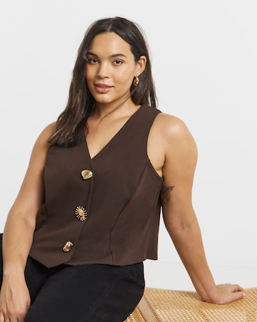 Scuba Crepe Tailored Waistcoat with Gold Button Embellishment