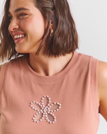 Simply Be Rose Pink Flower Cut Out Tank with Pearls