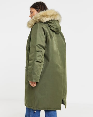 Khaki Hooded Fur Trimmed Parka