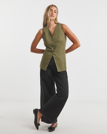 Khaki Linen Blend Longline Co-ord Waistcoat