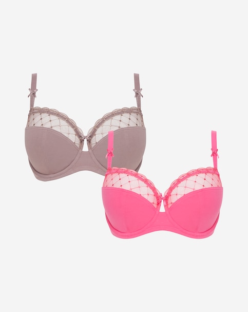 Pretty Secrets (2 Pack) Rachel Balcony Bras (B-G) Mink/Pink
