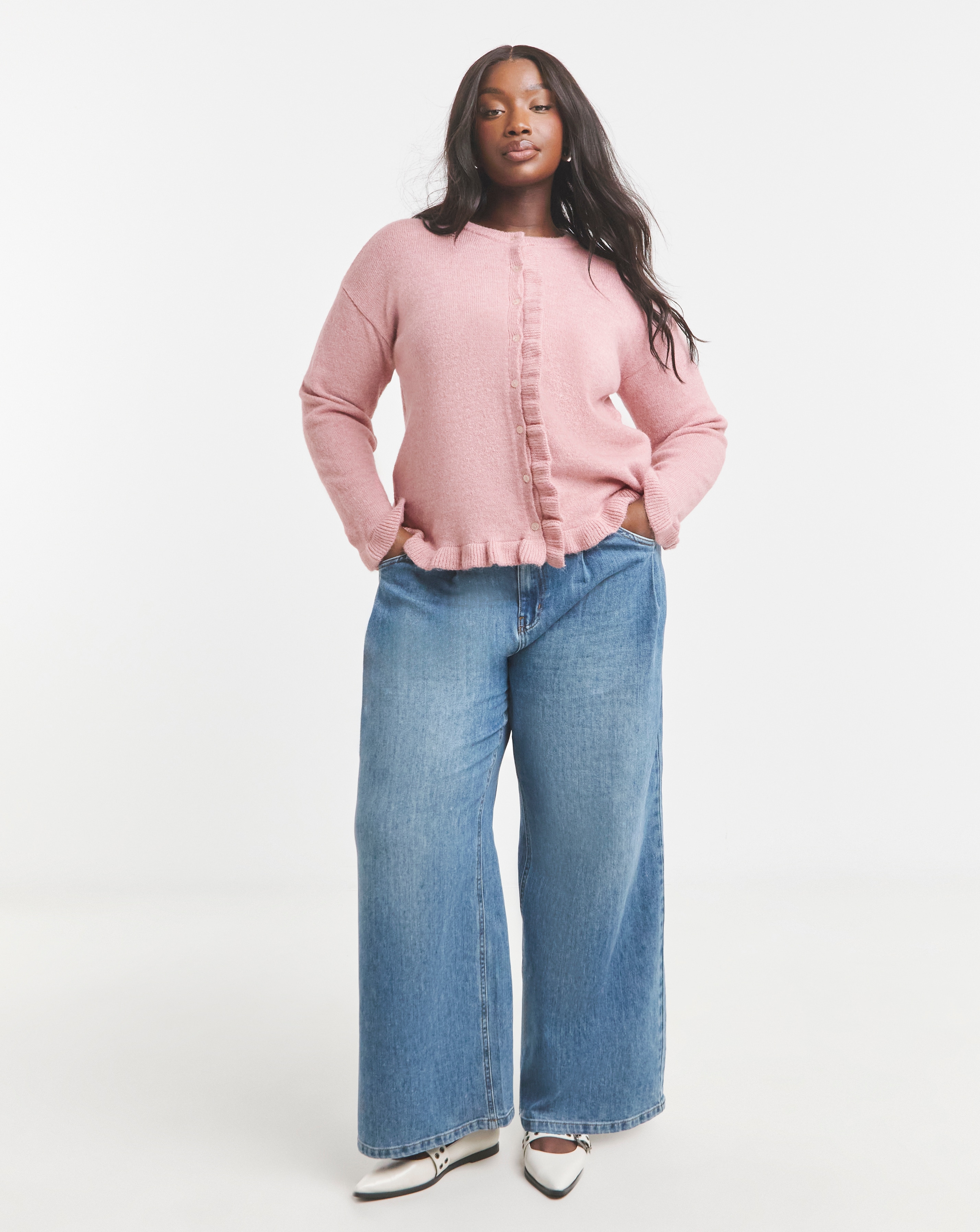トップス Ruffle Pleated Knit Cardigan Simply Be Pink Ruffled Frill Knit Cardigan | Simply Be