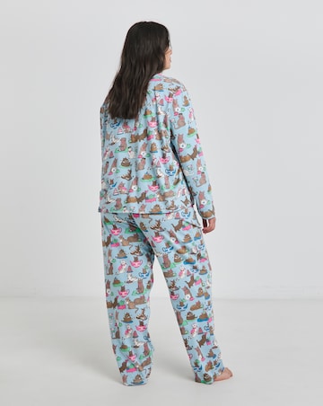 Chelsea Peers Jersey Cats Tea Party Print Crew Pyjama Set