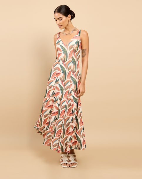 Little Mistress Leaf Print Maxi Dress