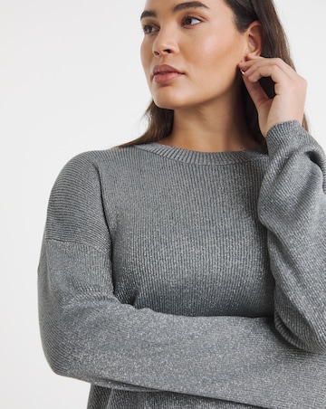 Gunmetal Metallic Rib Fluted Sleeve Jumper