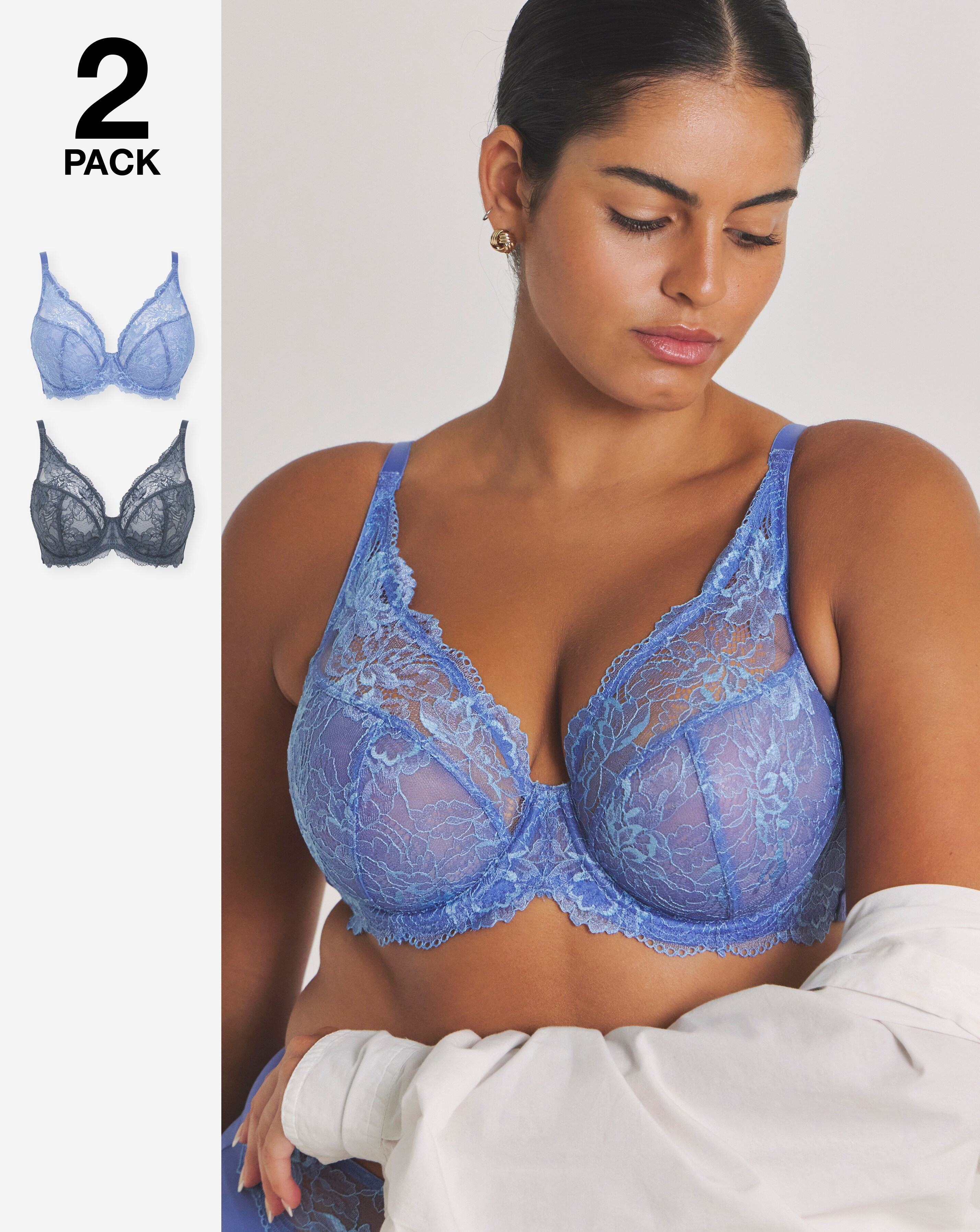 Pretty Secrets (2 Pack) New Ella Wired Full Cup Bras (C-J) Light Blue/Grey